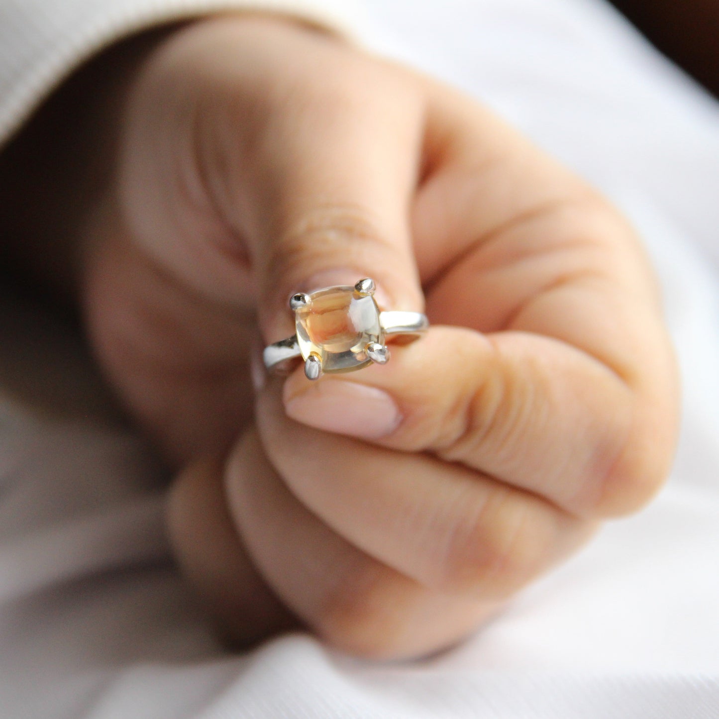 Sugarloaf Citrine Gemstone Ring