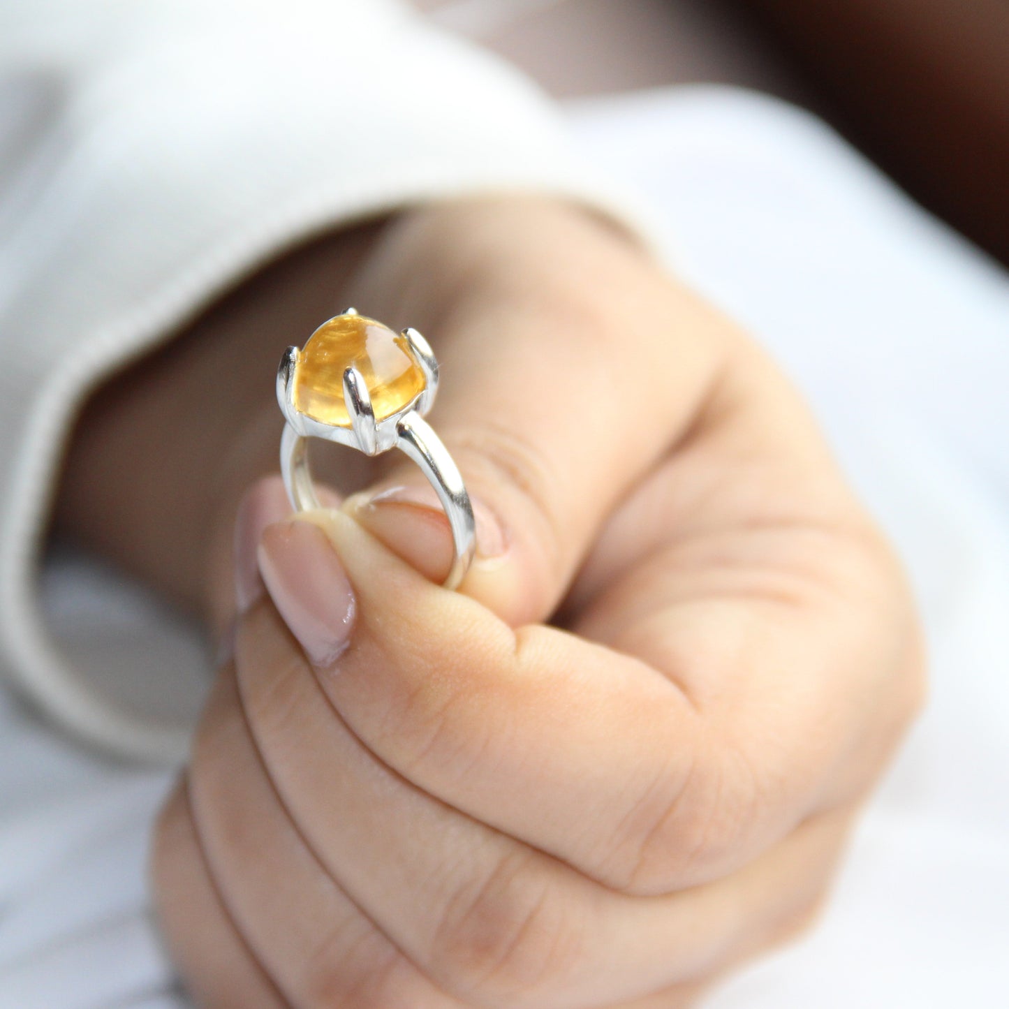 Sugarloaf Citrine Gemstone Ring