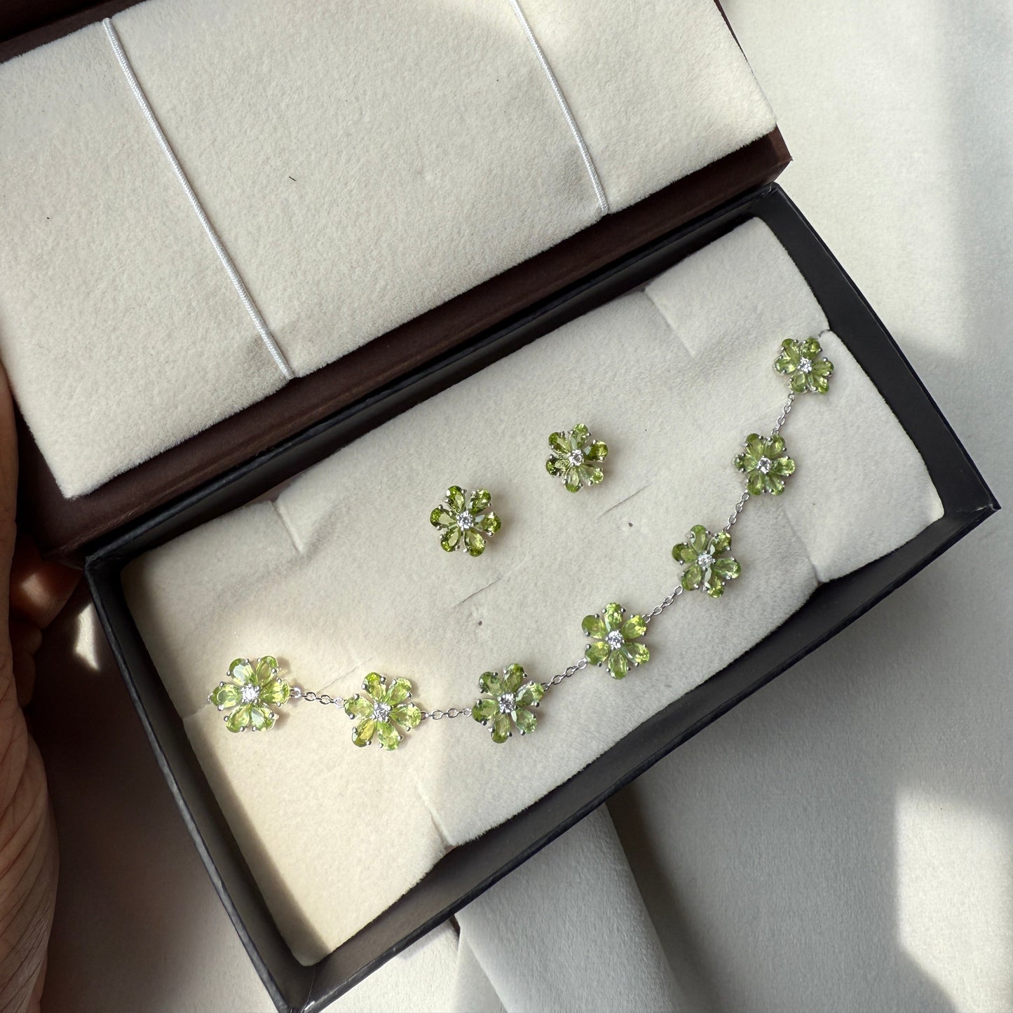 Bloom 925 Sterling Silver Peridot Bracelet Set