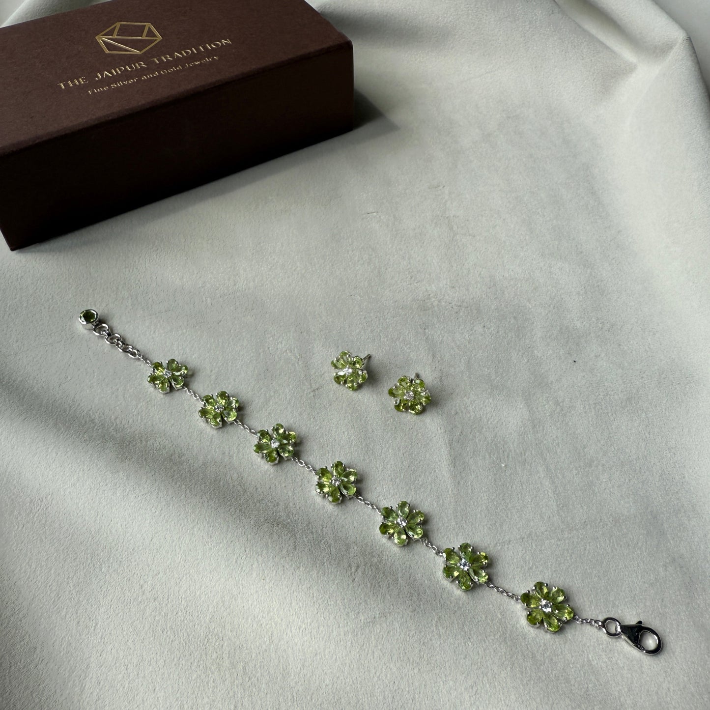 Bloom 925 Sterling Silver Peridot Bracelet Set