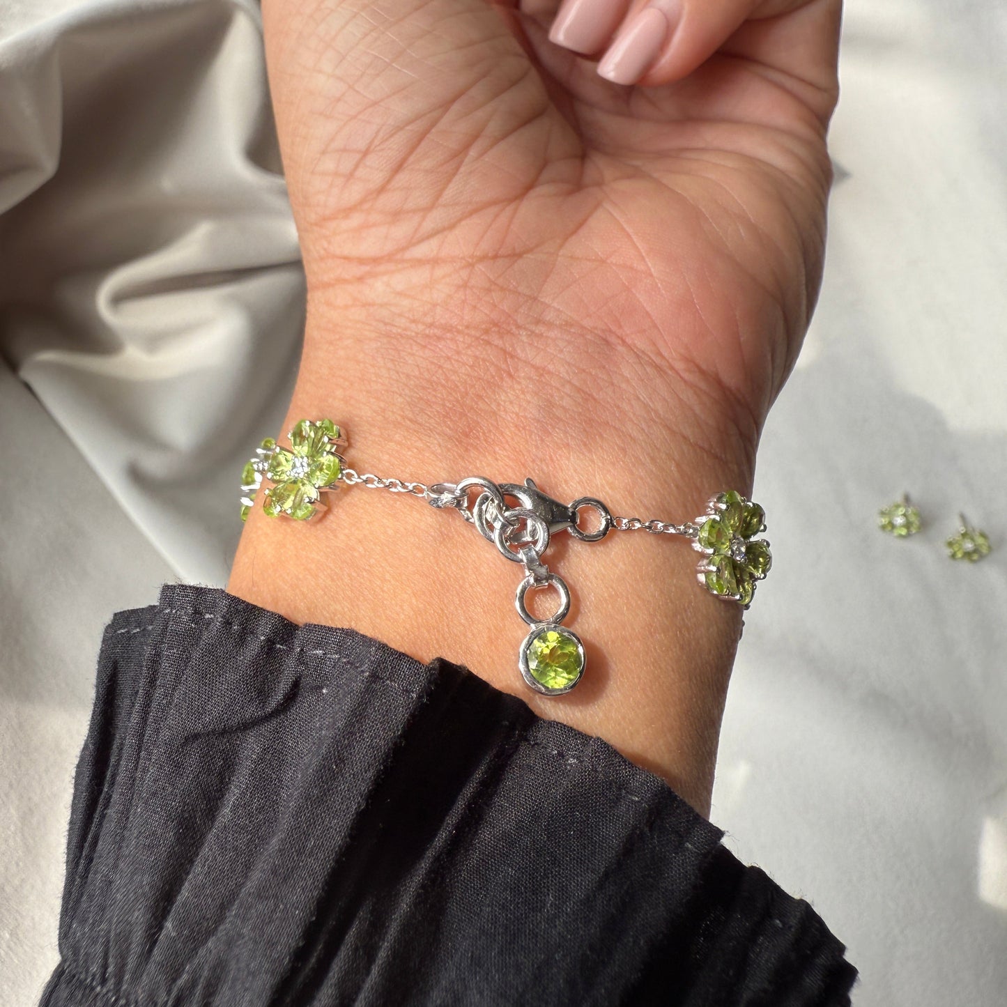 Bloom 925 Sterling Silver Peridot Bracelet Set
