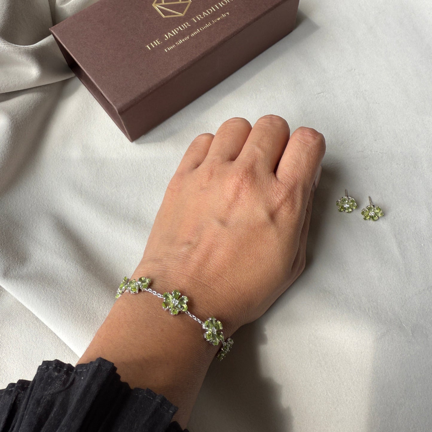 Bloom 925 Sterling Silver Peridot Bracelet Set