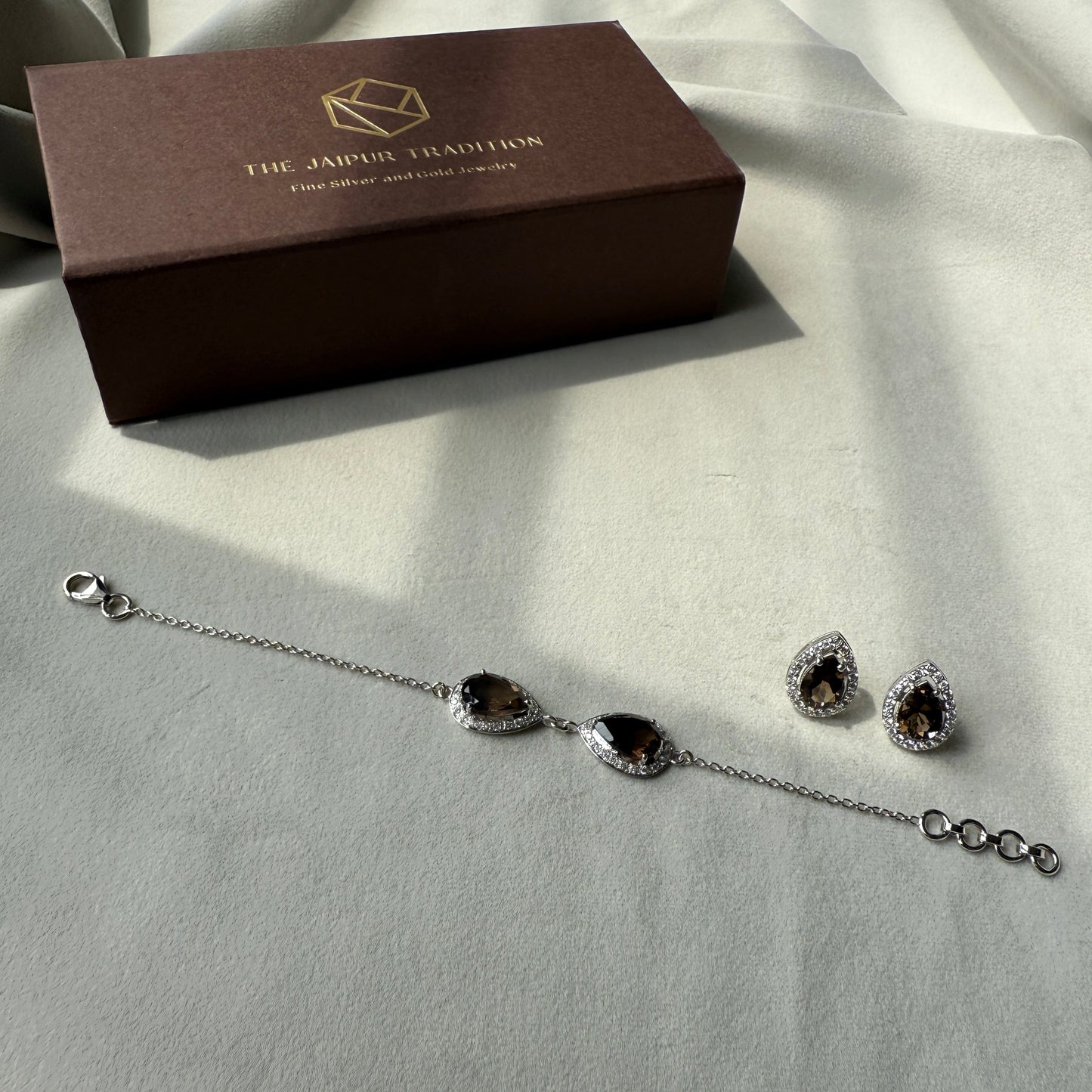 Pear of Joy Natural Smoky Quartz Bracelet Set