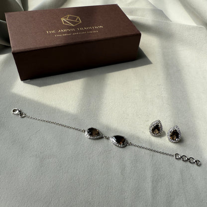 Pear of Joy Natural Smoky Quartz Bracelet Set