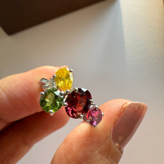 Tourmaline Crush Natural Gemstone Silver Ring