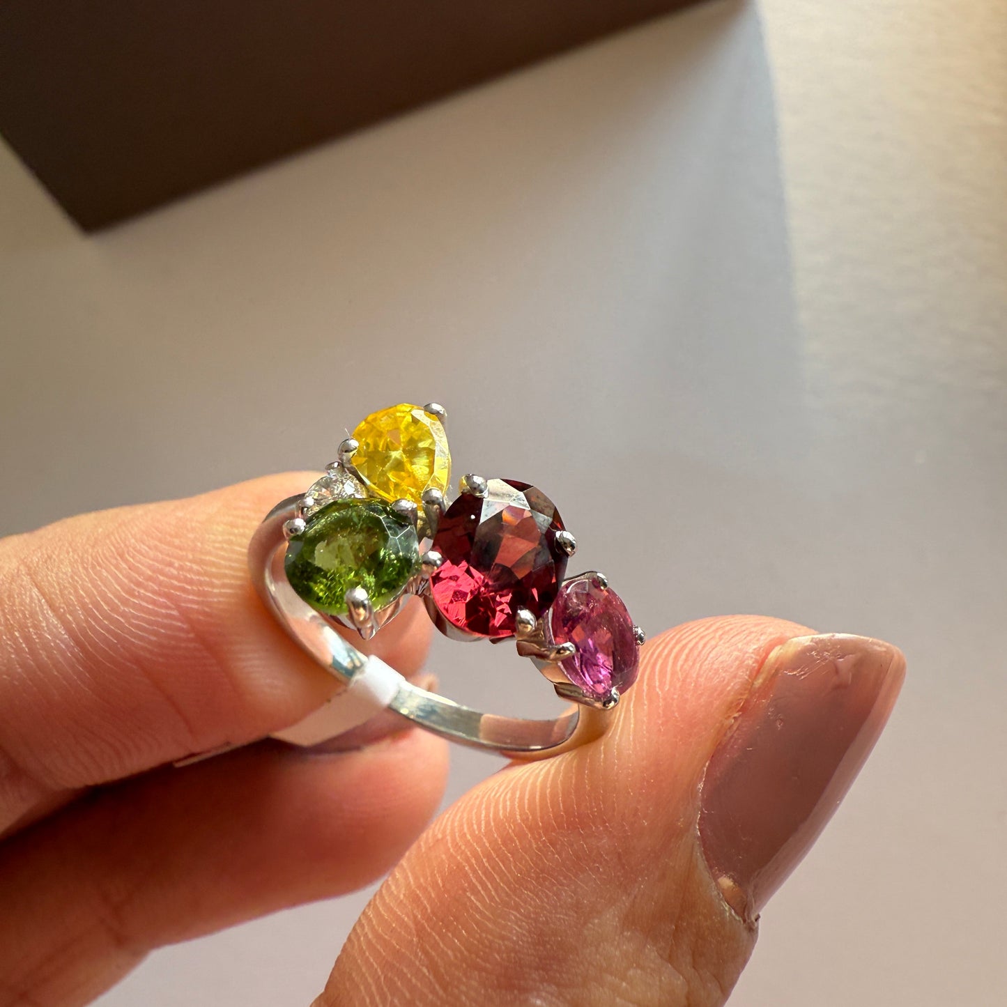 Tourmaline Crush Natural Gemstone Silver Ring