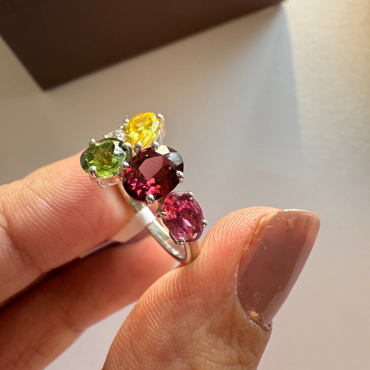 Tourmaline Crush Natural Gemstone Silver Ring