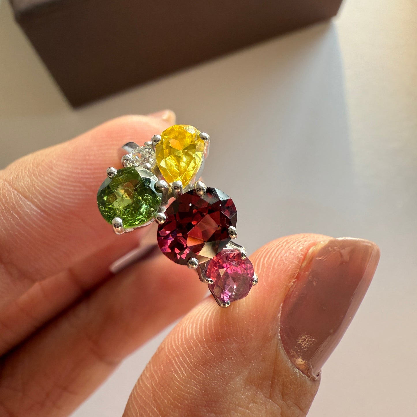 Tourmaline Crush Natural Gemstone Silver Ring