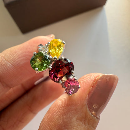 Tourmaline Crush Natural Gemstone Silver Ring