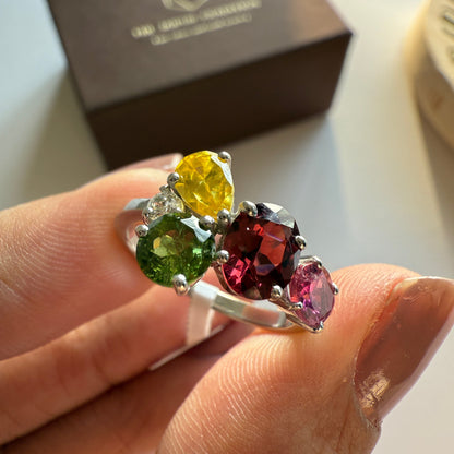 Tourmaline Crush Natural Gemstone Silver Ring