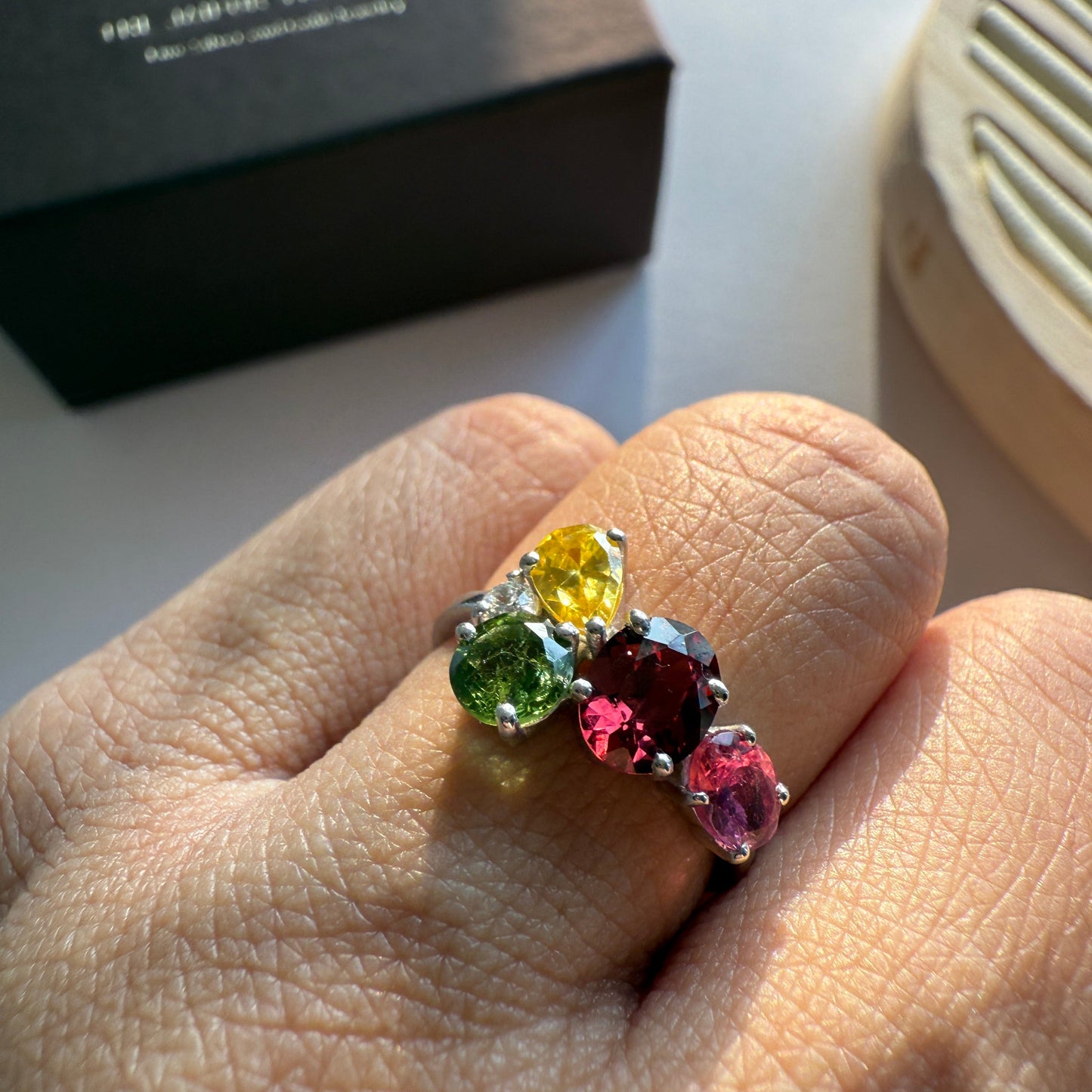 Tourmaline Crush Natural Gemstone Silver Ring