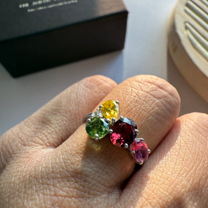 Tourmaline Crush Natural Gemstone Silver Ring