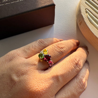 Tourmaline Crush Natural Gemstone Silver Ring