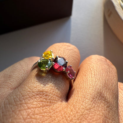 Tourmaline Crush Natural Gemstone Silver Ring