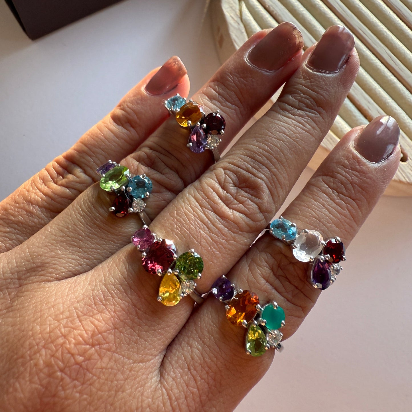 Tourmaline Crush Natural Gemstone Silver Ring