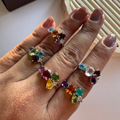 Tourmaline Crush Natural Gemstone Silver Ring