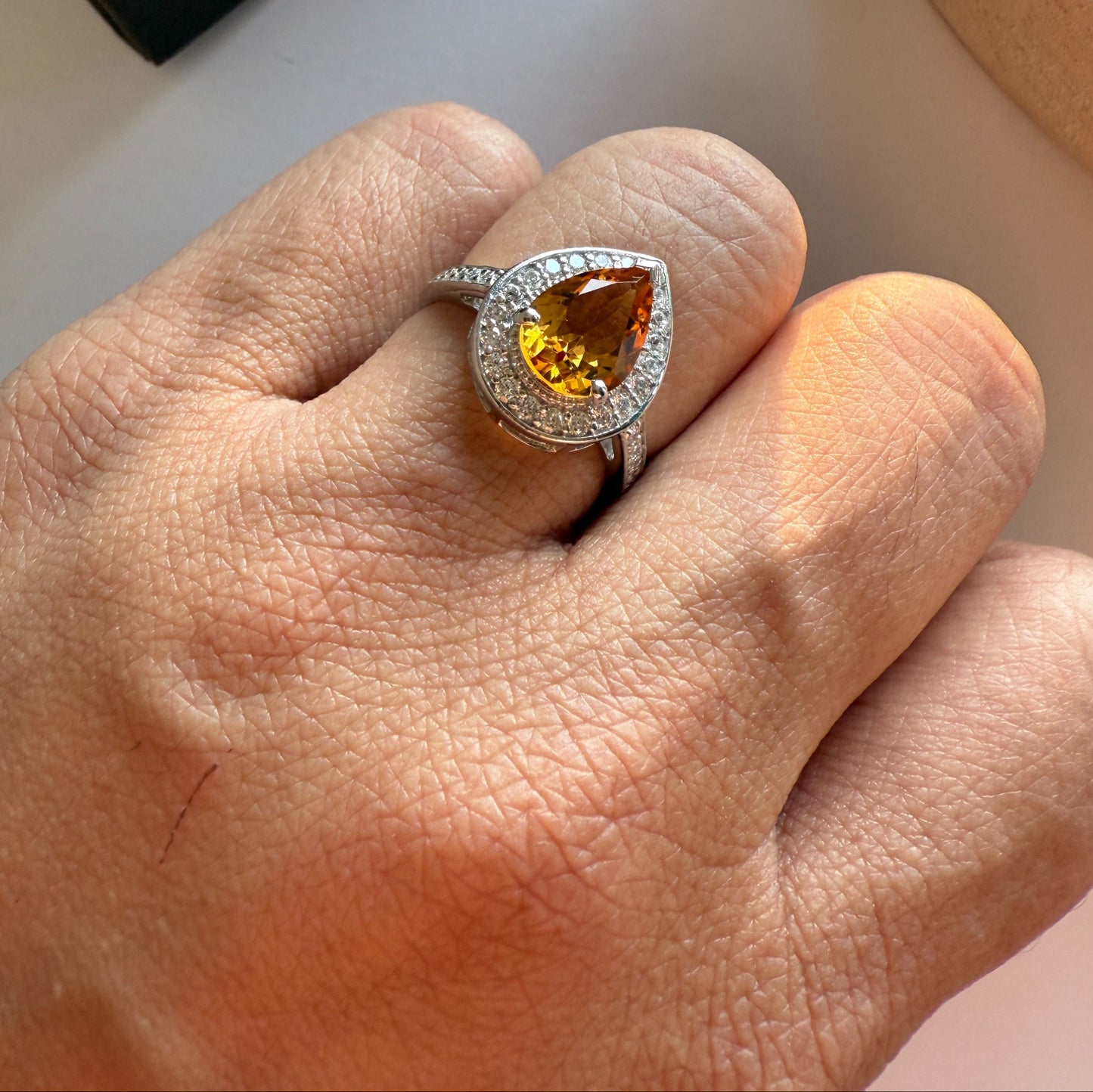Pear of Joy Natural Citrine Ring
