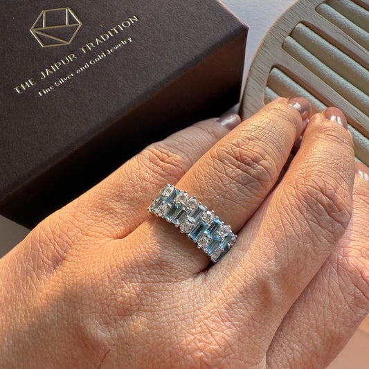 Gem Grid Sky Blue Topaz Ring Band