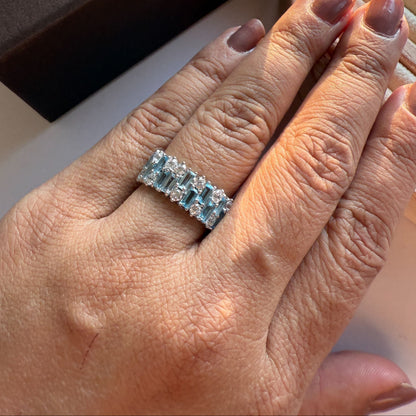 Gem Grid Sky Blue Topaz Ring Band