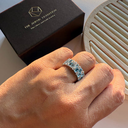 Gem Grid Sky Blue Topaz Ring Band