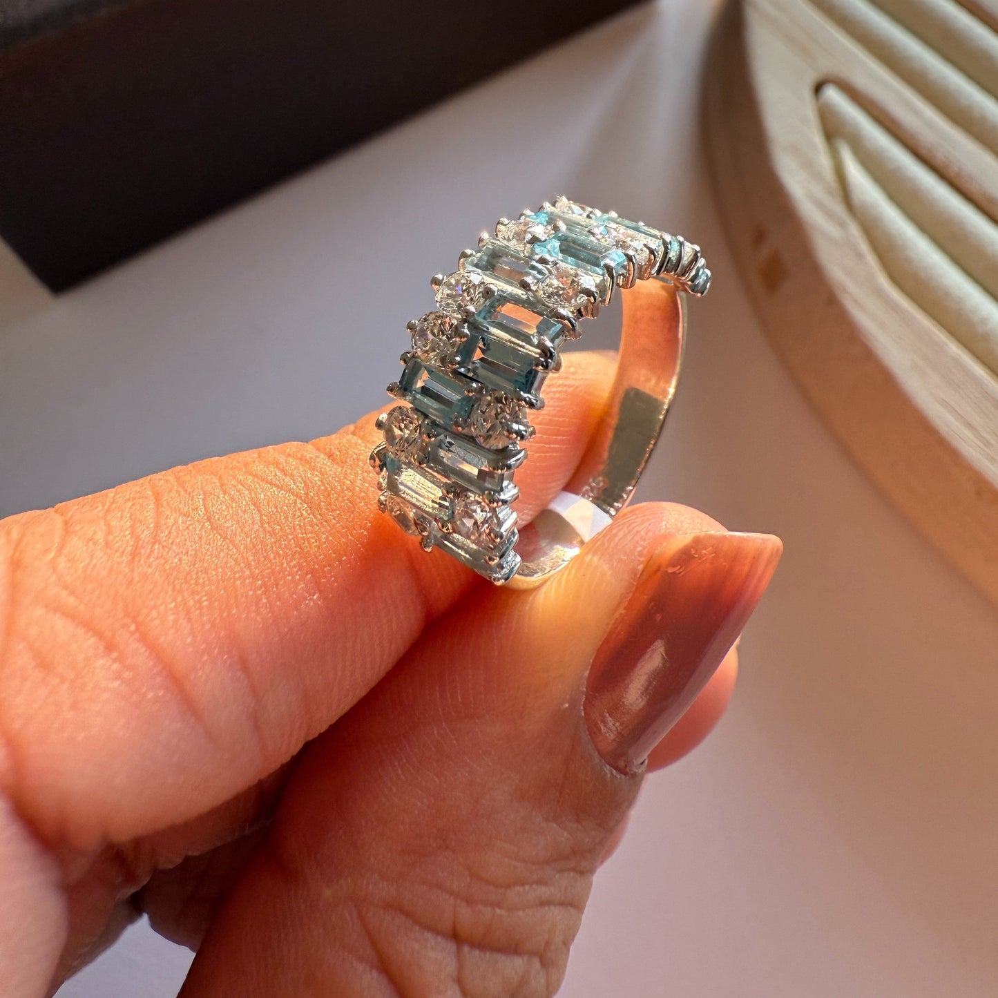 Gem Grid Sky Blue Topaz Ring Band