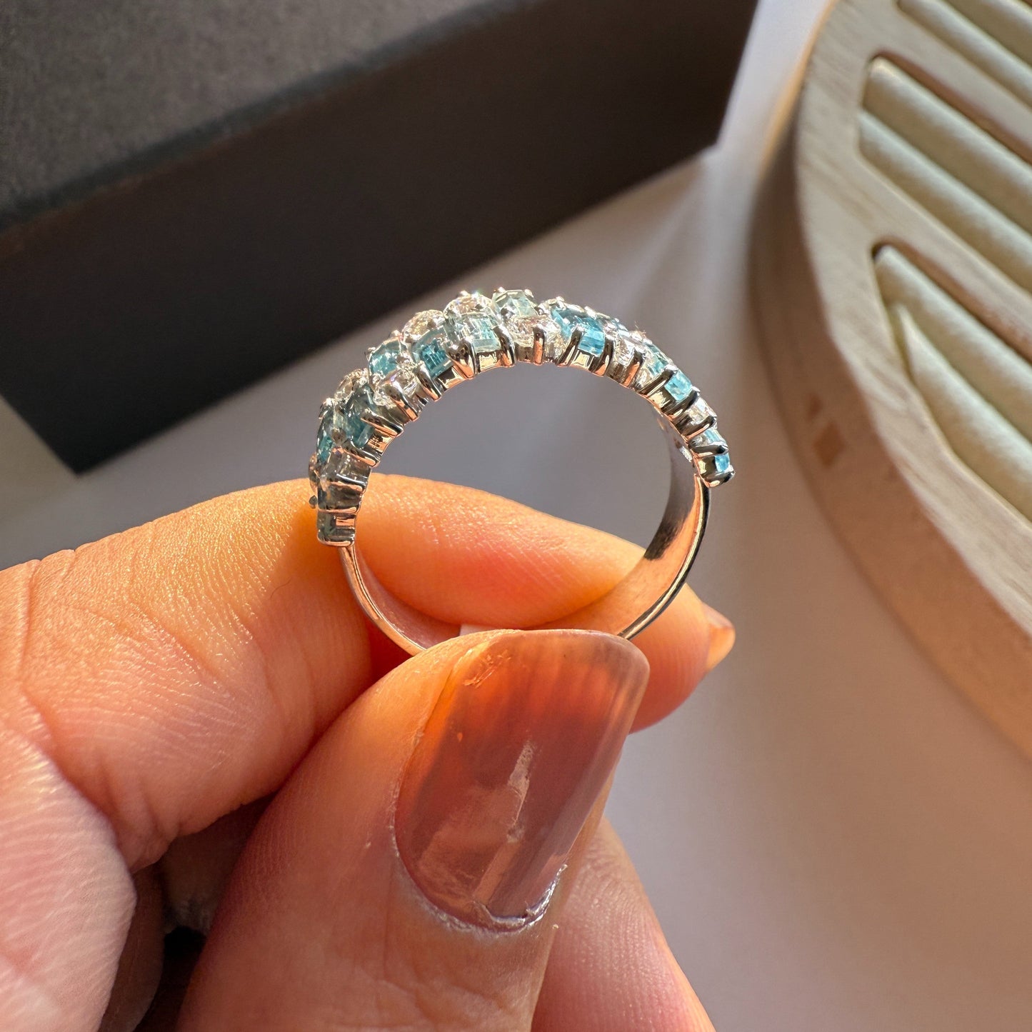 Gem Grid Sky Blue Topaz Ring Band