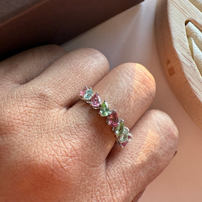 Pear Graceful Curve Multi Tourmaline Ring