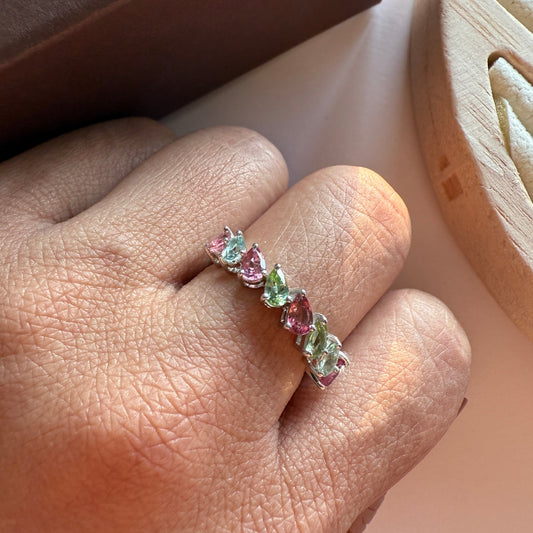Pear Graceful Curve Multi Tourmaline Ring
