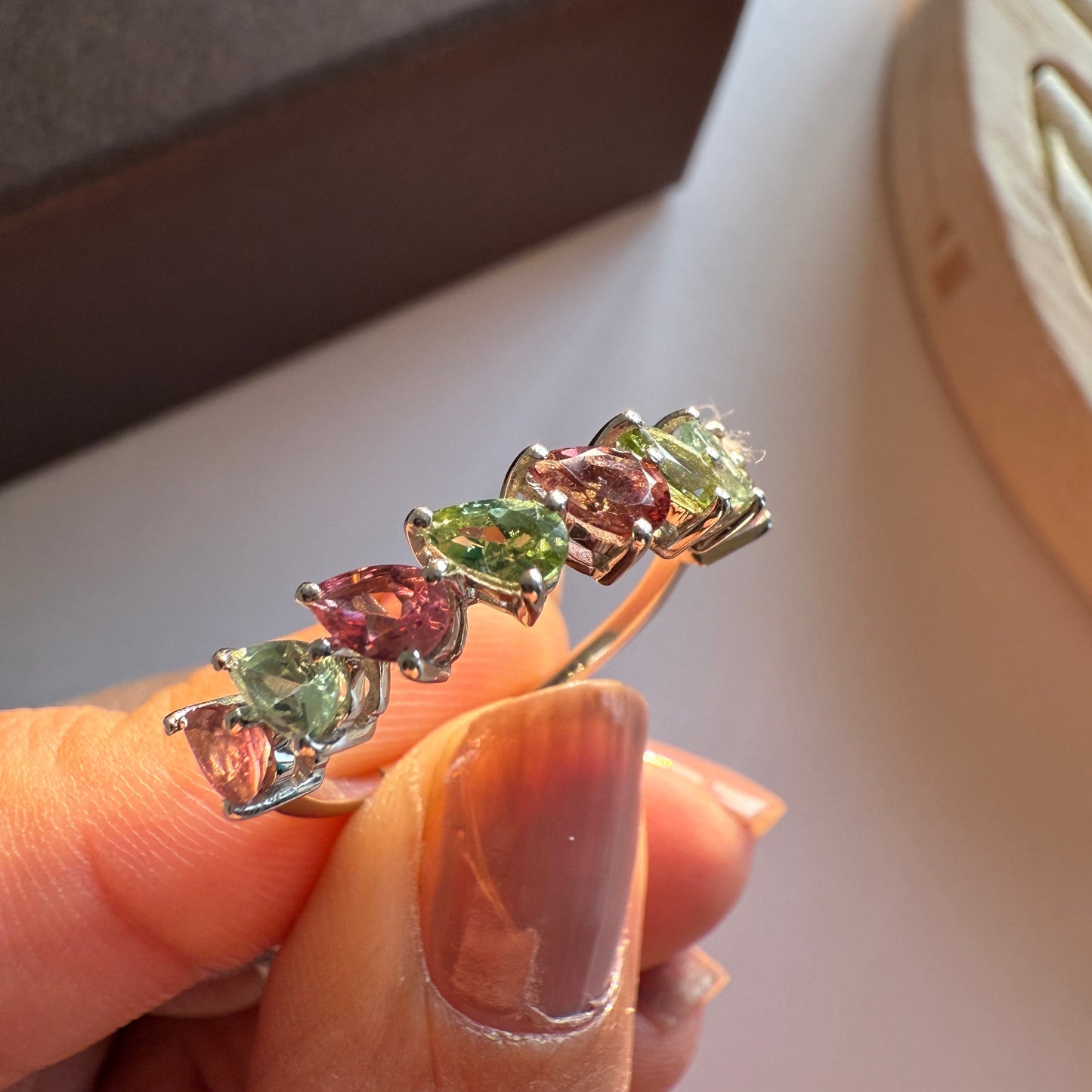 Pear Graceful Curve Multi Tourmaline Ring