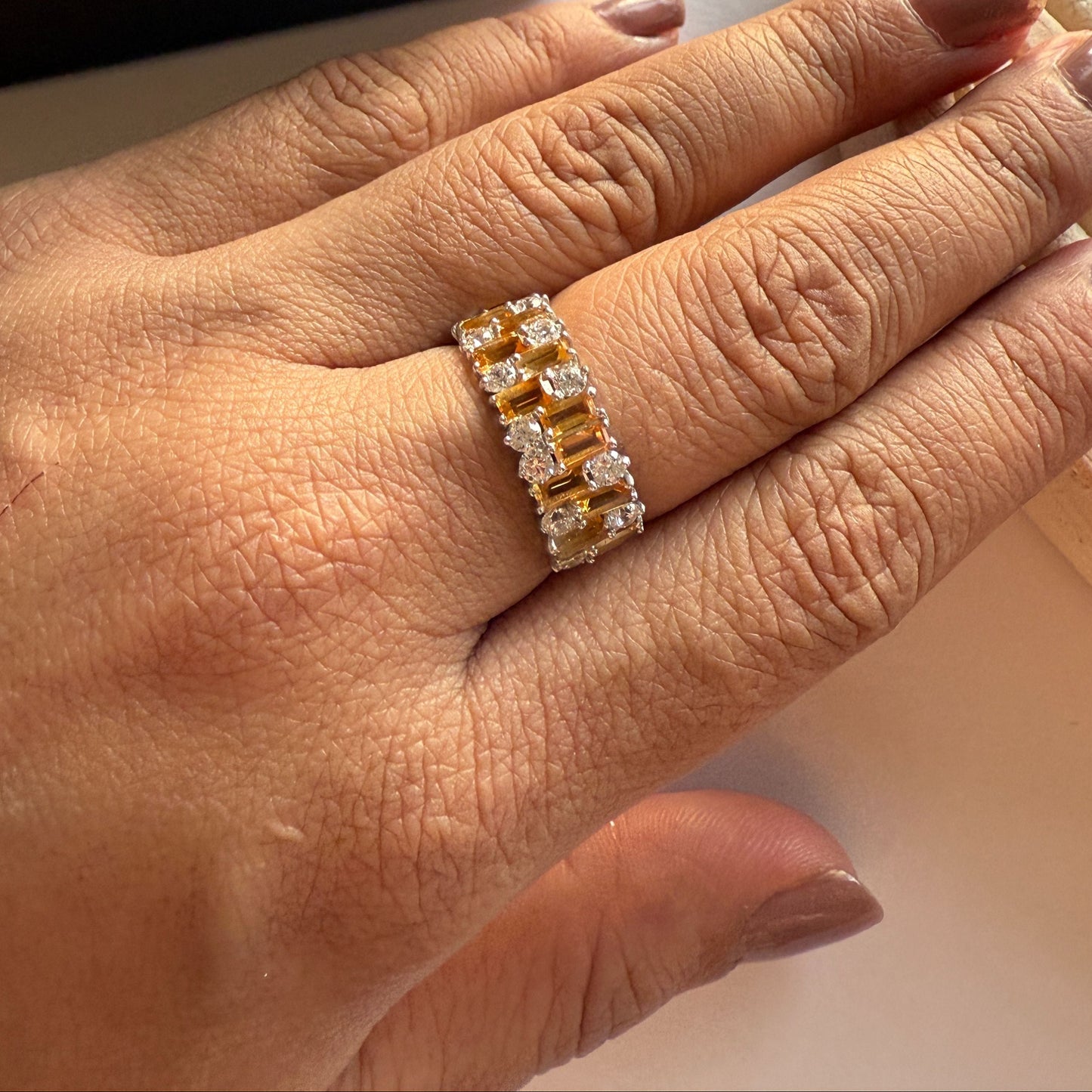 Gem Grid Citrine Ring Band