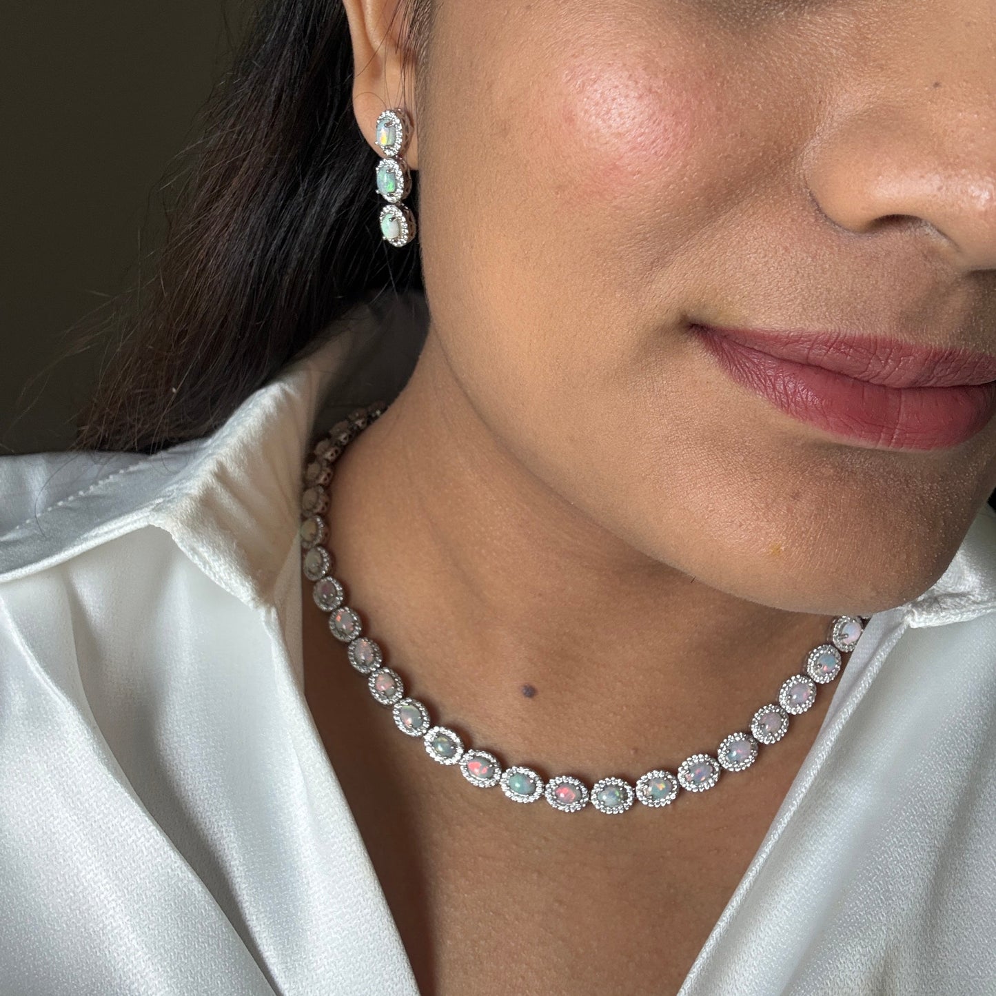 Gemlet Opal Necklace With Earrings