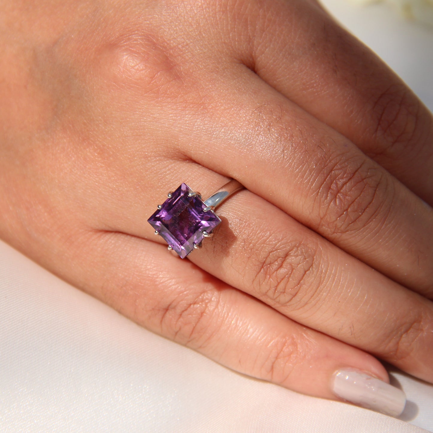 Purplette Square Amethyst Silver Ring