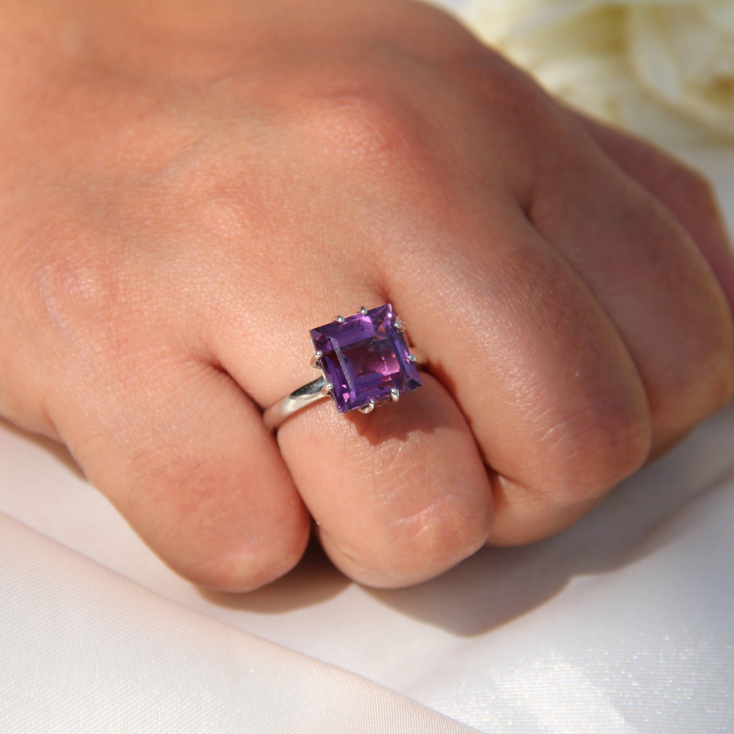 Purplette Square Amethyst Silver Ring
