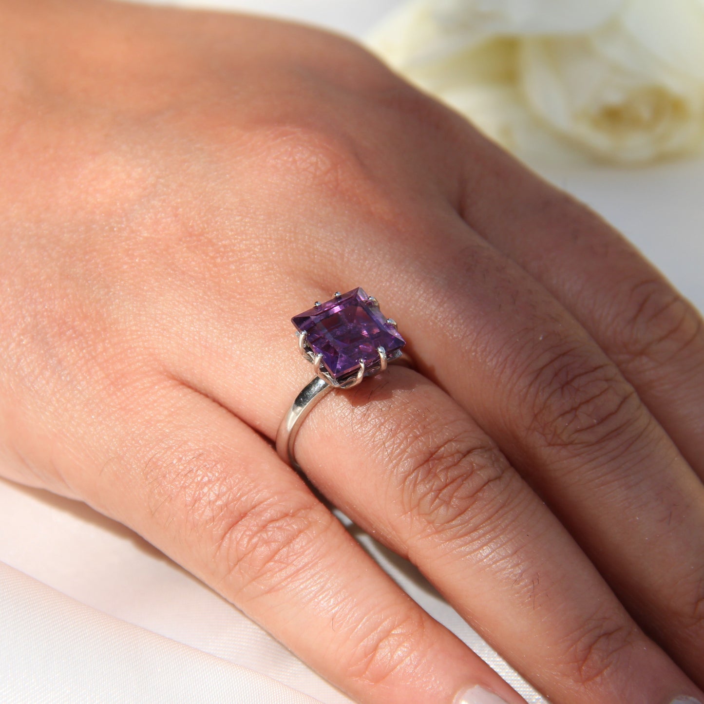 Purplette Square Amethyst Silver Ring