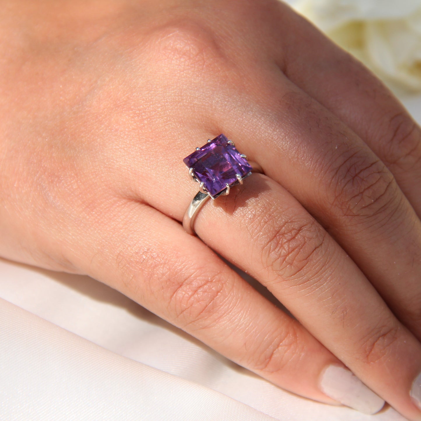 Purplette Square Amethyst Silver Ring