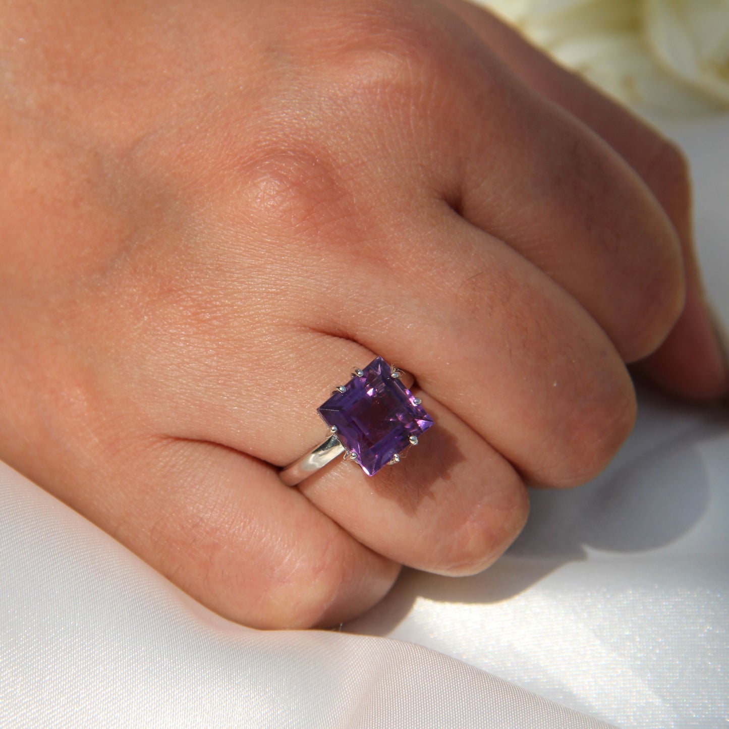 Purplette Square Amethyst Silver Ring