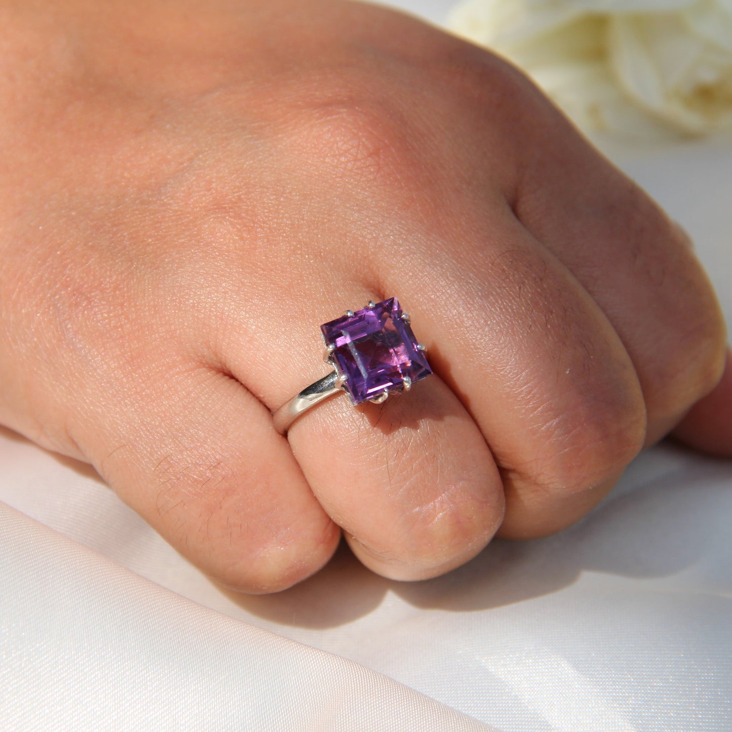 Purplette Square Amethyst Silver Ring