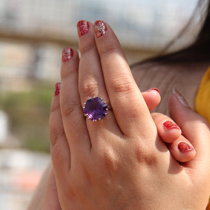 Frozen Flame Amethyst Ring