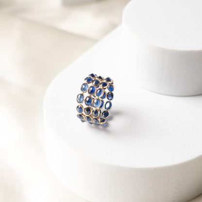 Triple Elegance Blue Sapphire Gold Ring