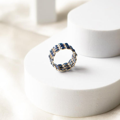 Triple Elegance Blue Sapphire Gold Ring