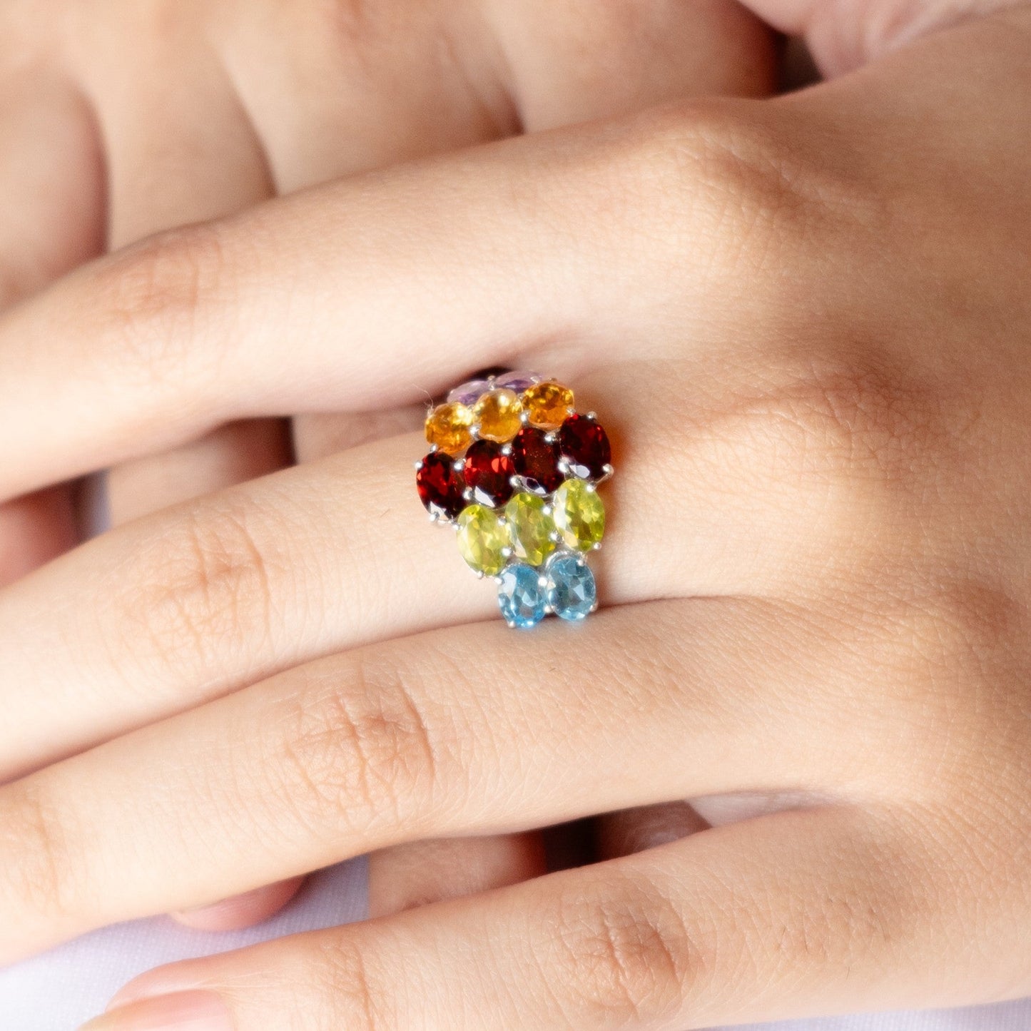 Honey Comb Multi Stone Ring