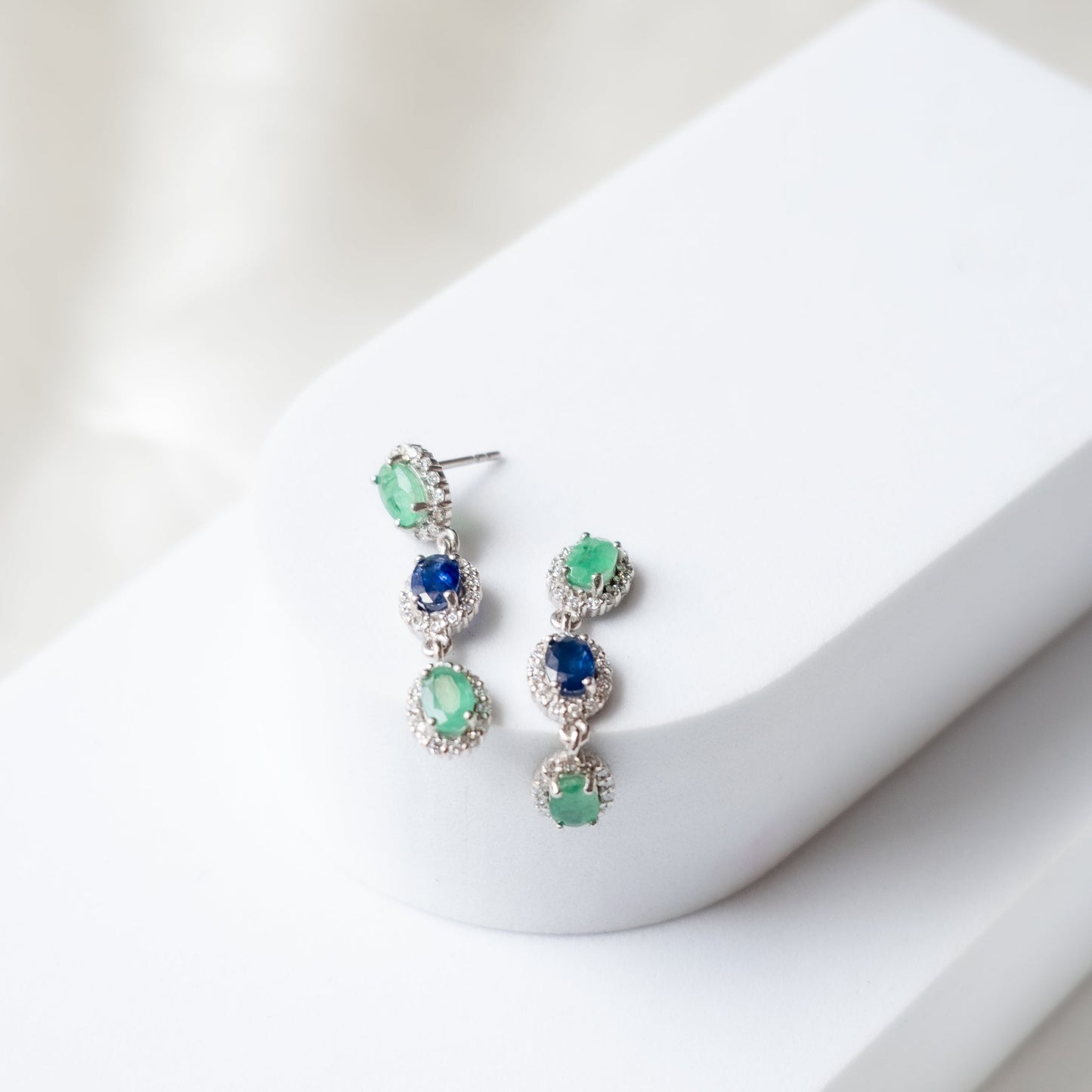 Trinity Glow Natural Sapphire and Emerald Earrings