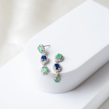 Trinity Glow Natural Sapphire and Emerald Earrings