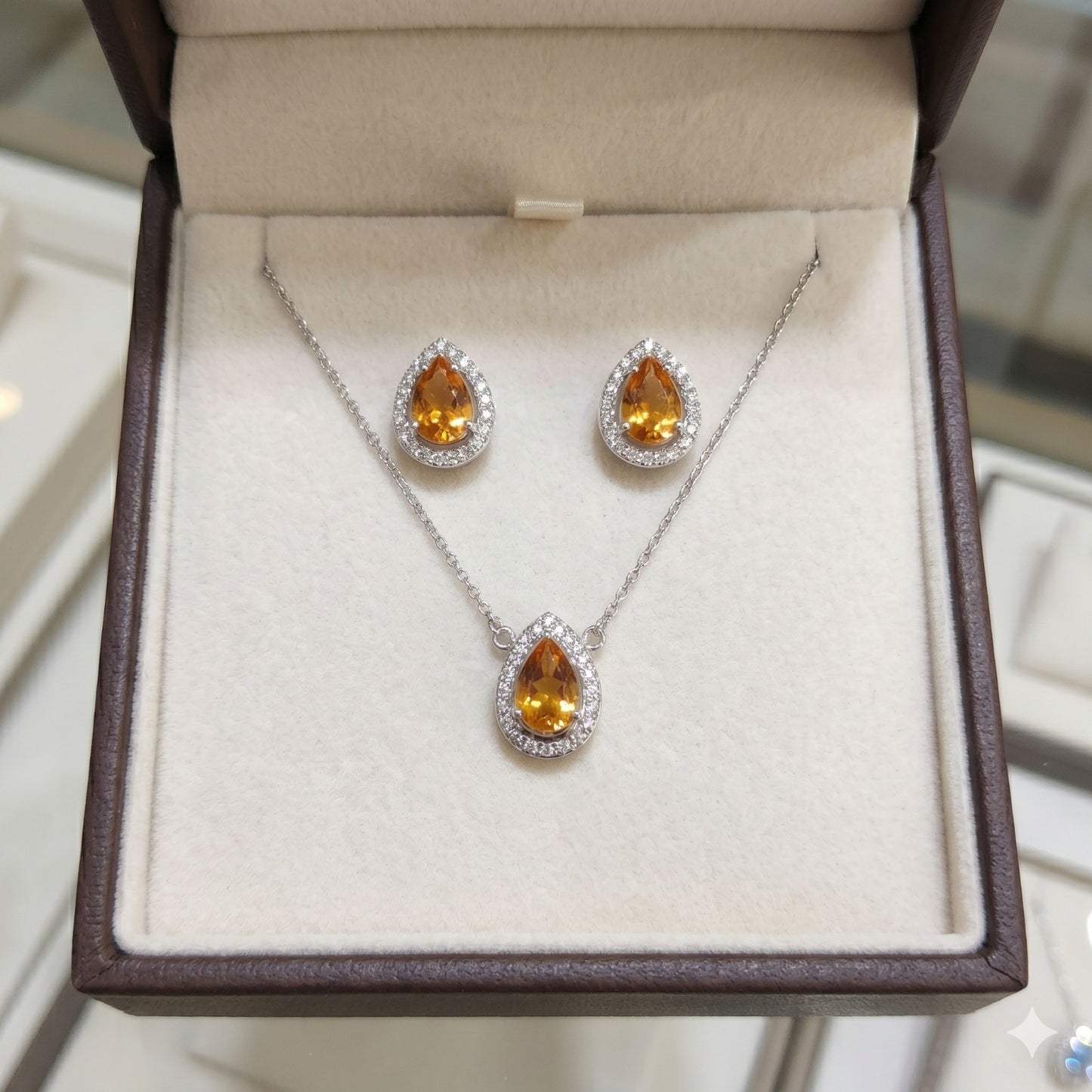 Pear of joy Citrine Pendant and Earring Set