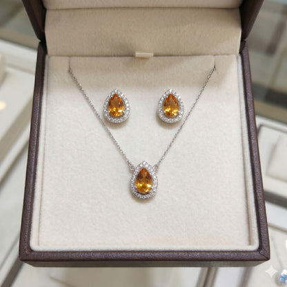 Pear of joy Citrine Pendant and Earring Set
