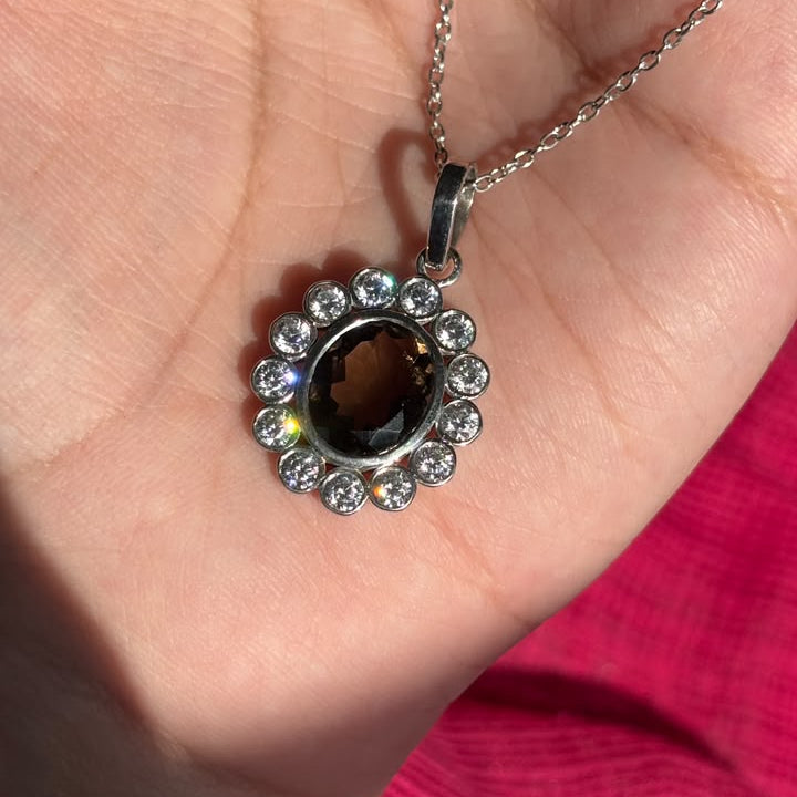 Mystic Gleam Smoky Quartz Pendant With Chain
