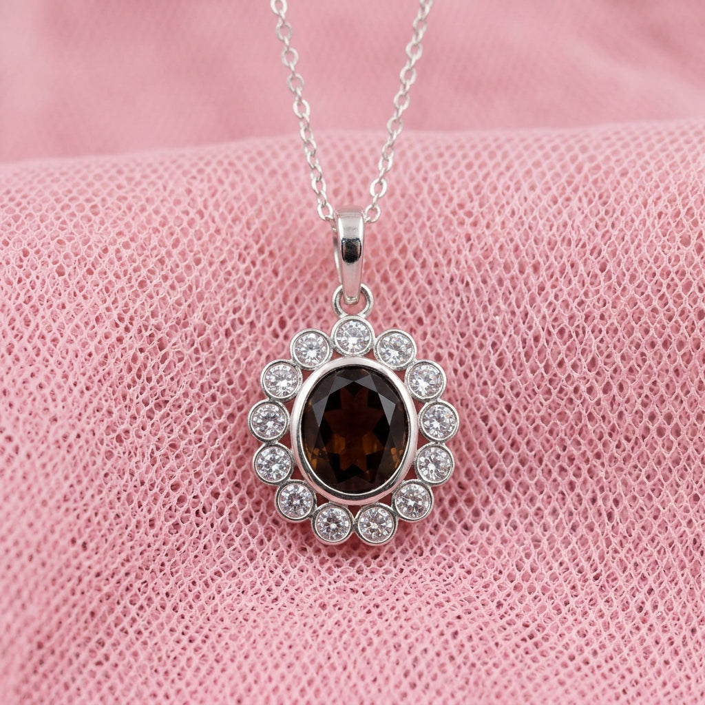 Mystic Gleam Smoky Quartz Pendant With Chain