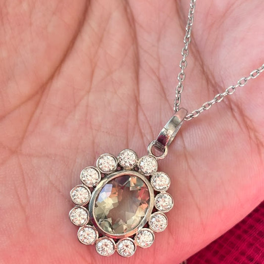 'Mystic Gleam' Green Amethyst Pendant With Chain