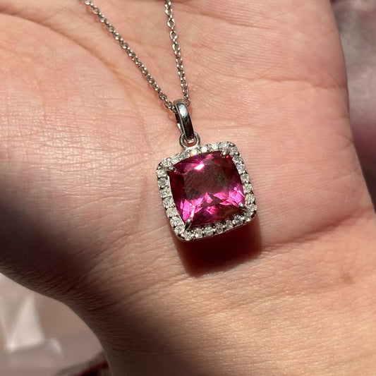 'Shining Starlet' Pink Topaz Pendant With Chain
