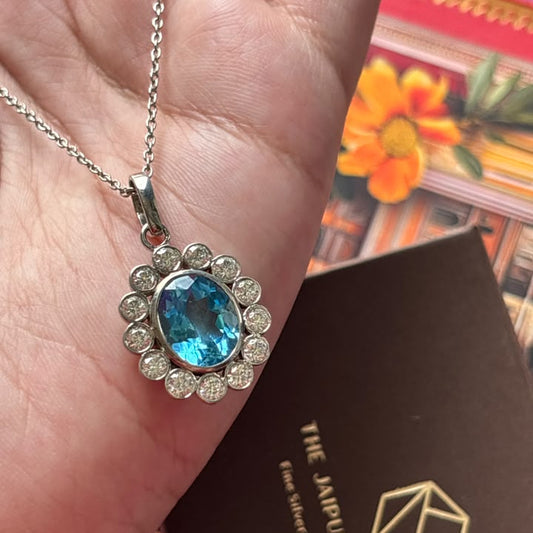 'Mystic Gleam' Swiss Blue Topaz Pendant With Chain